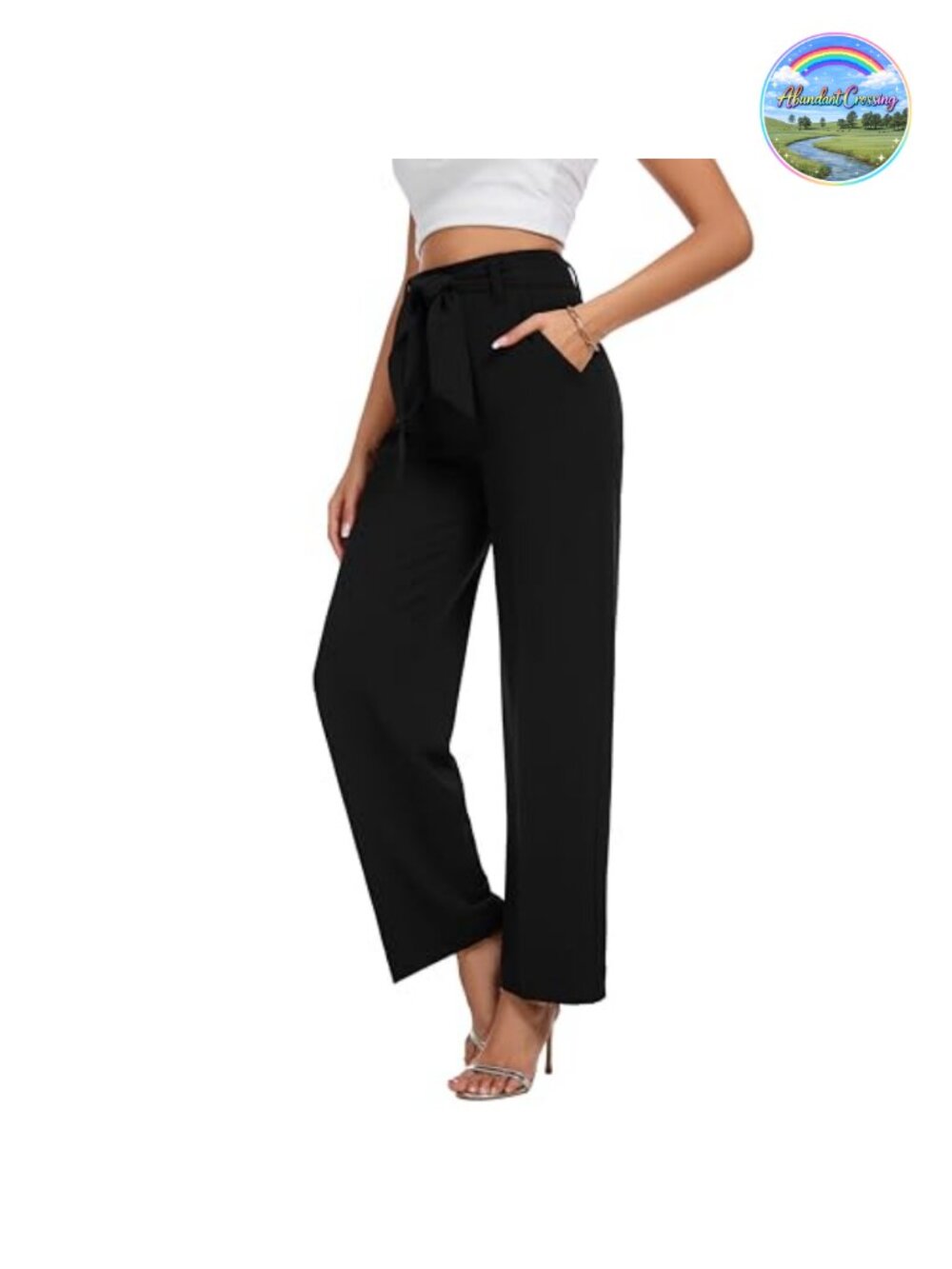 High Waisted Wide Leg Dress Pants with Belt and Pockets